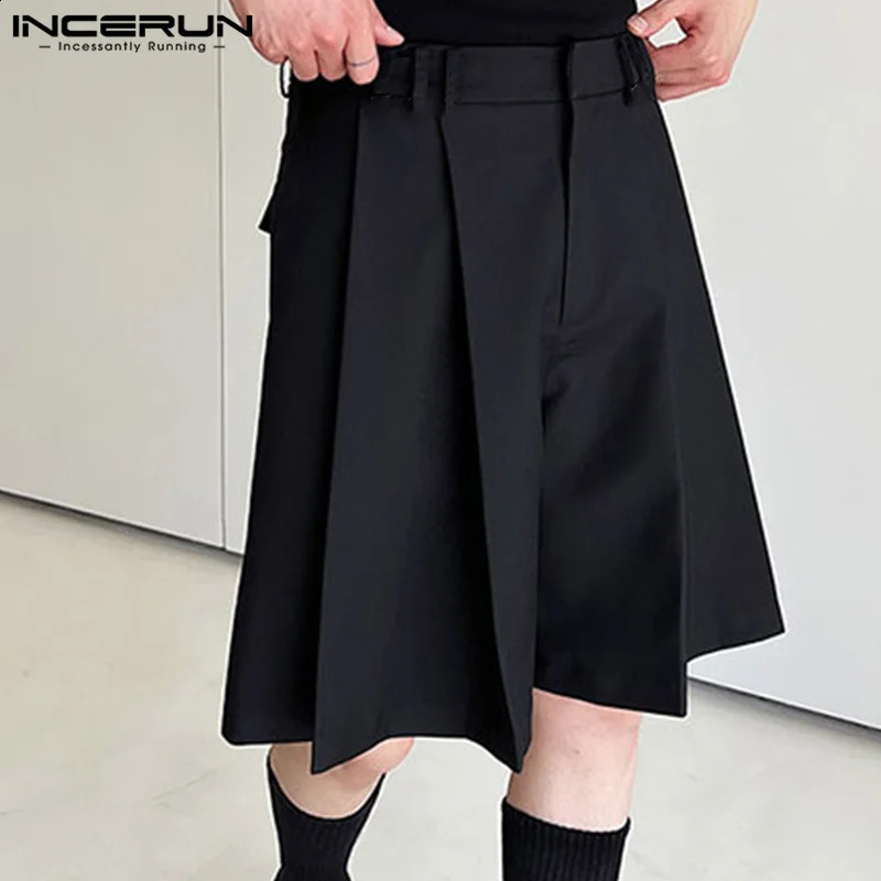 INCERUN 2024 Korean Style Mens Shorts Loose Pleated Design Wide Leg Pants Casual Streetwear Solid Comfortable Shorts S-5XL 250108
