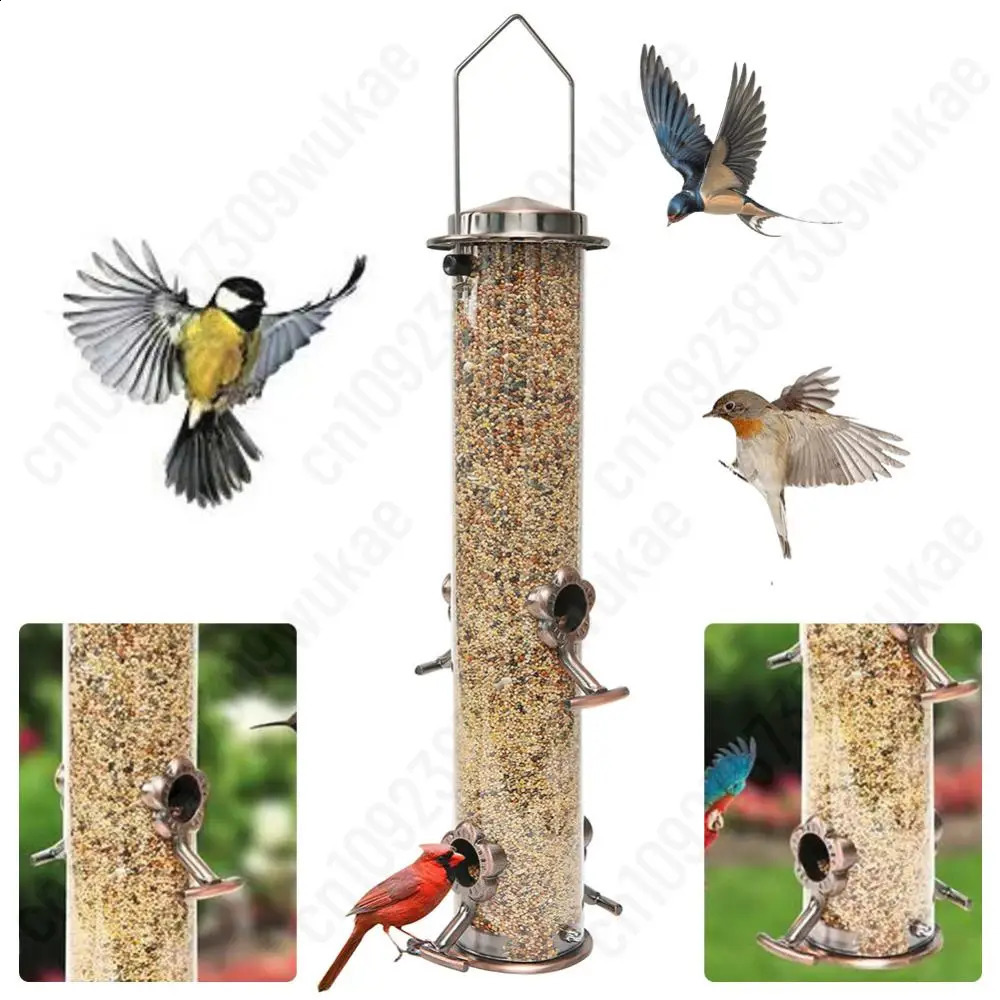 Wild Bird Feeder with 4 Feeding Ports Tube Shape Bird Feeder Weather Resistant Wild Bird Hanging Feeder For Courtyard Lawn Birds 250121