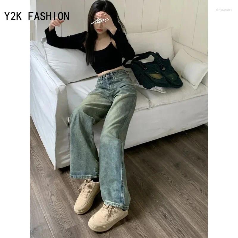Women's Jeans Deeptown Y2k Baggy Wide Leg Women Vintage Streetwear Washed Denim Pants Grunge Basic Slouchy Blue Trousers Femme Autumn Z260313