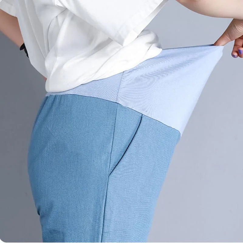 Maternity Women Trousers Pants Spring Straight Leisure Abdomen Pants in Nine Minutes Pants Summer Pregnant Women Belly Support 250206
