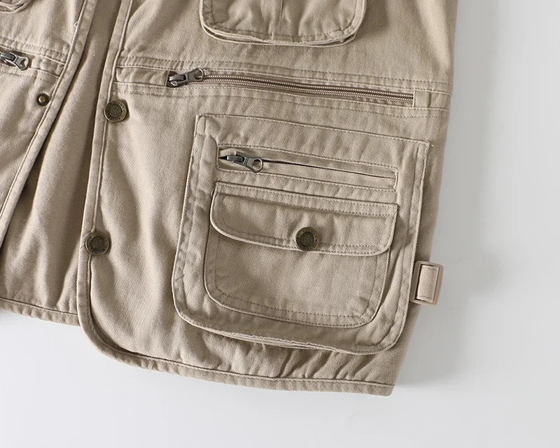 7XL Multi Pocket Work Cargo Vest Men Outdoor Camping Hiking Sleeveless Jacket Cotton Denim Fishing Vest Army Workwear Waistcoat 250206