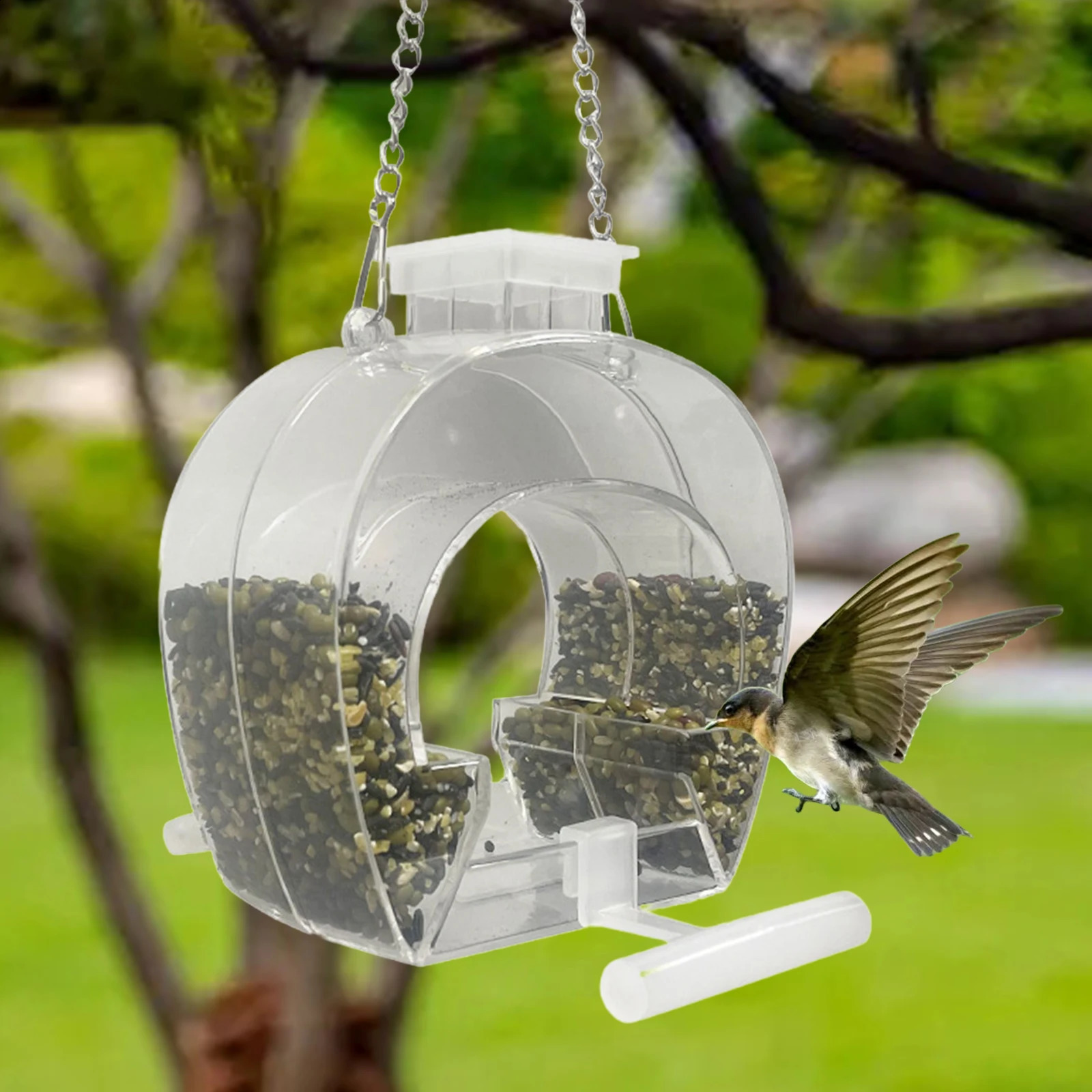 Acrylic Hanging Bird Feeder with Perch Clear with Hanging Chain Birdhouse Food Bowl Bird Feeding for Garden Outdoor Yard Balcony 250121