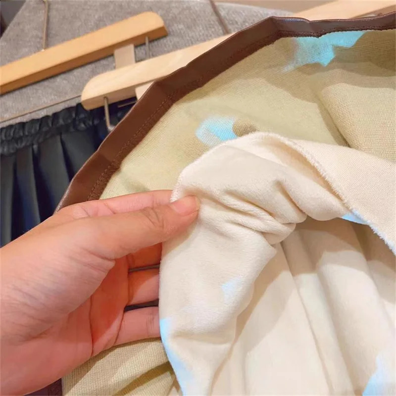 2-10 Years Baby Toddler PU Pleated Children School Girls Fall Winter Plush Skirt Pleated Skirts For Kids Children Clothes 250206