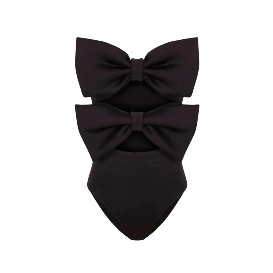 bow tie One Piece Swimsuit With Cover Up Sexy Swimwear Women Off Shoulder Swim Suits Patchwork Bathsuit Belt Bodysuit Beachwear 250121