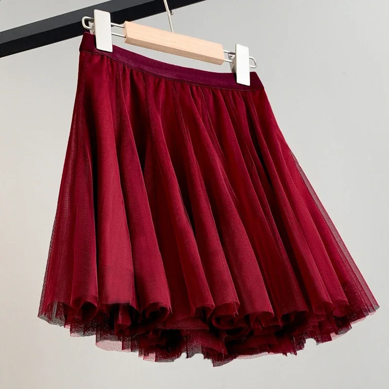 Elegant Dance Girls Mesh Skirt 10 12 Years Fashion All-match Classic Teen School Kids Fluffy Skirt Soft High Waist Child Clothes 250206