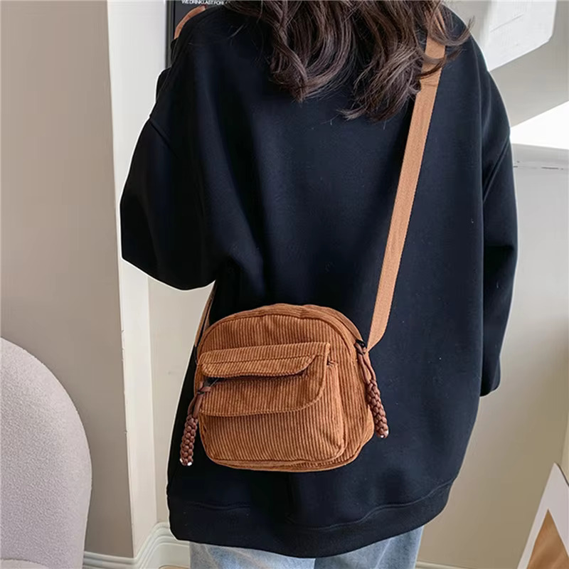 Corduroy Women's Small Shoulder Teenager Girl Crossbody Bag Bolsa Cute Tote Student Street Korean Haruku Messenger Bags Canvas Casual