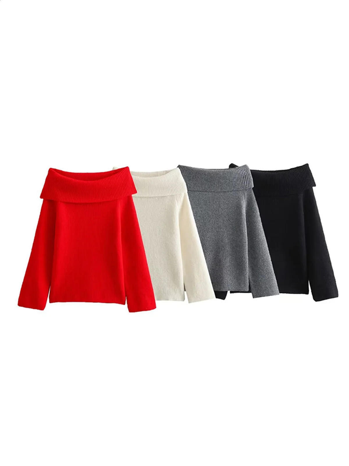 Fashion Solid Off Shoulder Sweater Women Strapless Long Sleeves Loose Sweaters 2024 CasualFall And Winter Sexy Chic Top Outwear 250121