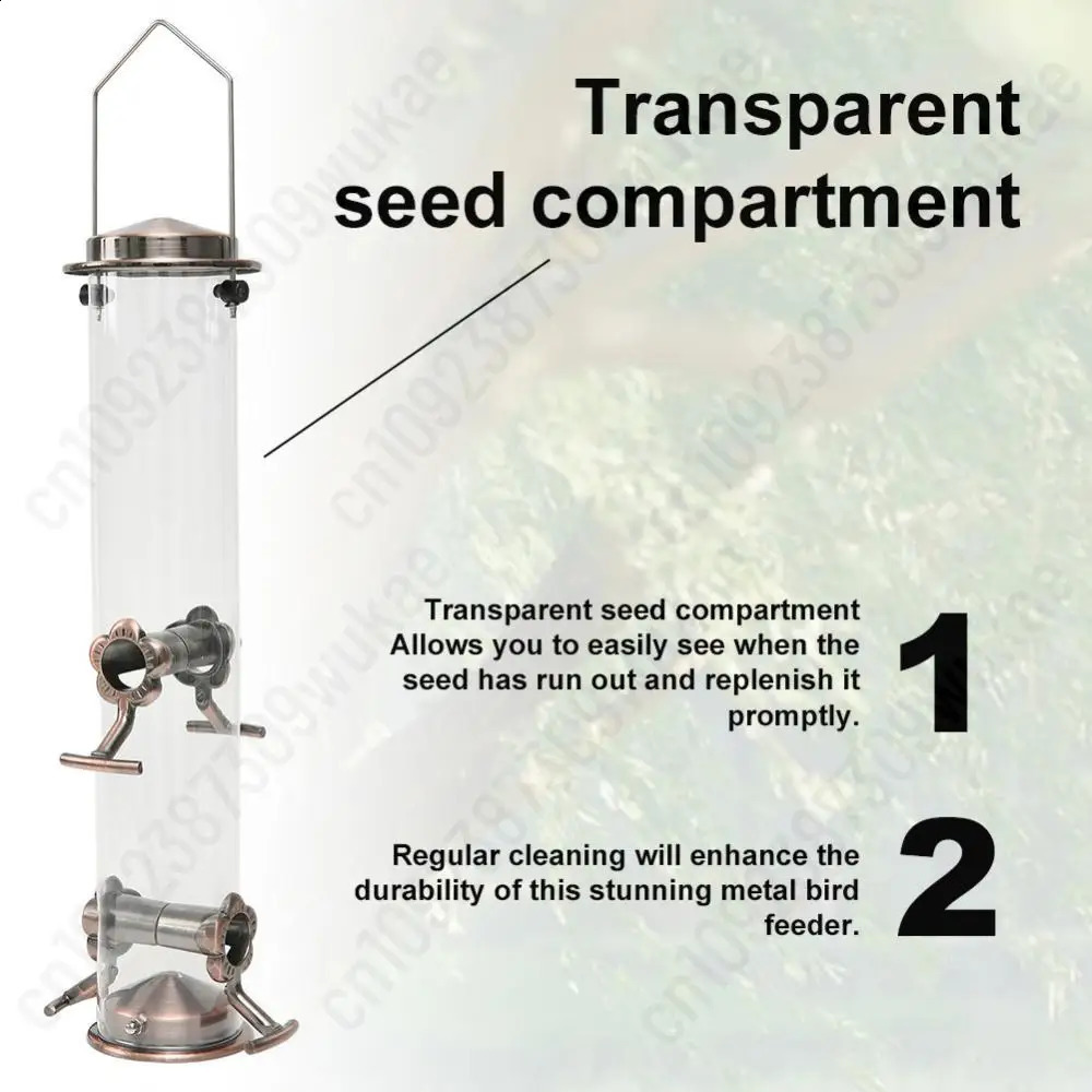 Wild Bird Feeder with 4 Feeding Ports Tube Shape Bird Feeder Weather Resistant Wild Bird Hanging Feeder For Courtyard Lawn Birds 250121