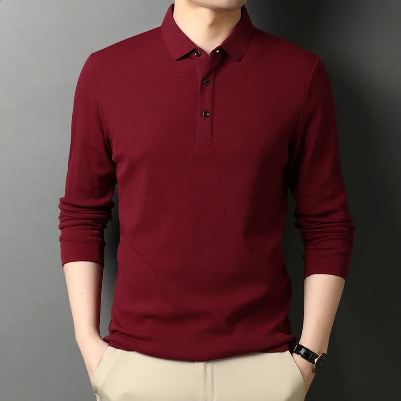 Mens Casual Long Sleeve Polo Shirt Fashion Solid Color Top 250113Z