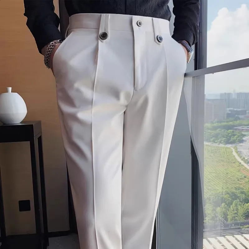Spring Autumn Smart Casual Suit Pants Men Solid Color Slim Fit Office Fomal Wedding Party Dress Pants Mens White Suit Trousers 250122