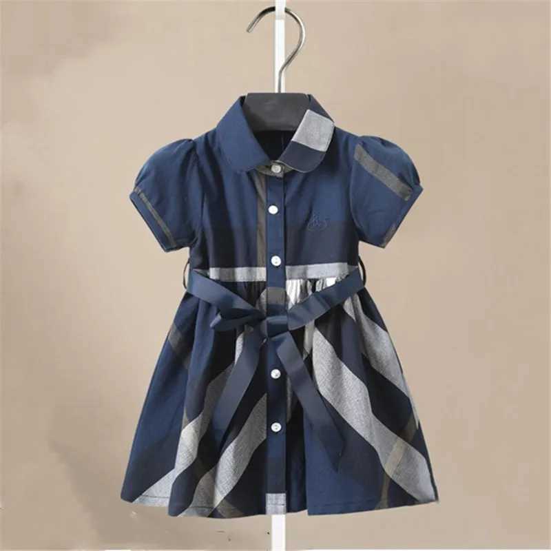 Girl Dress Fashion Plaid Shirt Dress for Girls Single-breasted Kids Party Dress with Sashes Autumn Clothes for Girls Y250206
