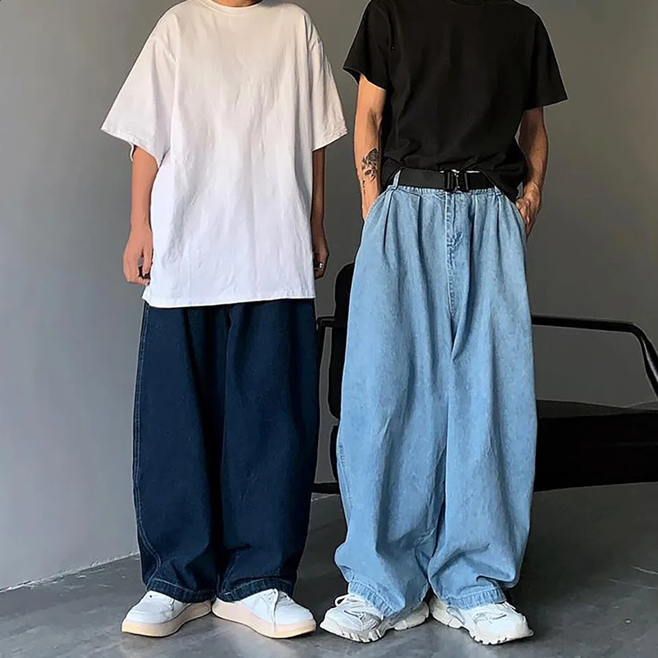 Autumn Winter Cowboy Blue Baggy Jeans Wide-Legs Y2k Longsleeve Flared Jeans Man Pants Japan Korean Harajuku Vintage Denim Jeans 250206