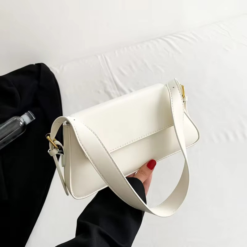 Retro Solid Color Shoulder Bags For Women Winter PU Leather Lady Underarm Bag Vintage Handbags And Purse PU Vintage