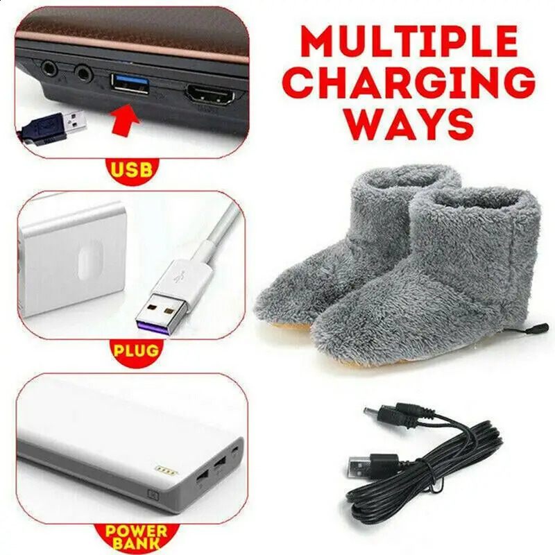 Winter USB Electric Heating Shoes for Women Men Comfortable Plush Foot Warmer Boots warm Heated Shoes Slipper Indoor Outdoor 250120