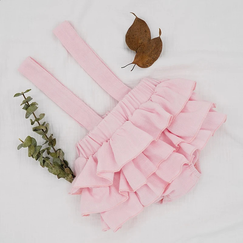 Baby Girls Linen Bloomers Shorts Fashion Toddlers Kids Pink Tutu Skirts Faldas Ruffle Straps Pants For born Spodnica 250206