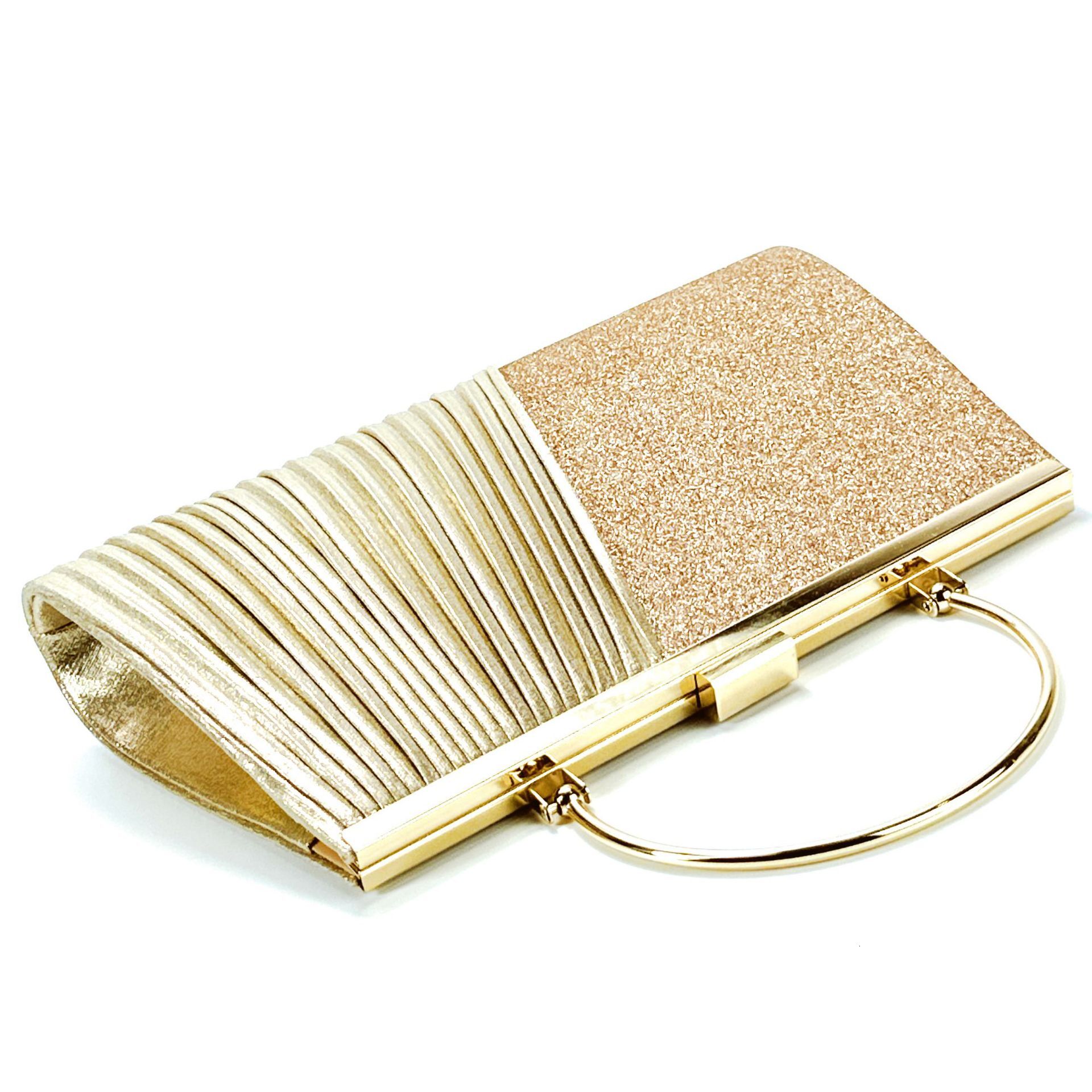 Banquet Women's Handbag, Cross Body Fashionable Pleated Bag, Cover, Triangular Metal Edge, Handheld Evening Bag