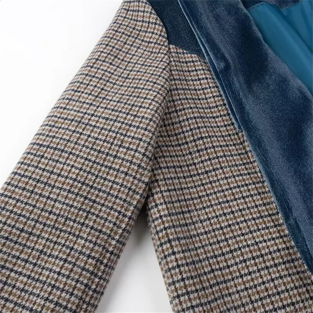 Autumn 2024 womens fashion and leisure slim temperament Joker button pocket plaid woolen coat 250109Z