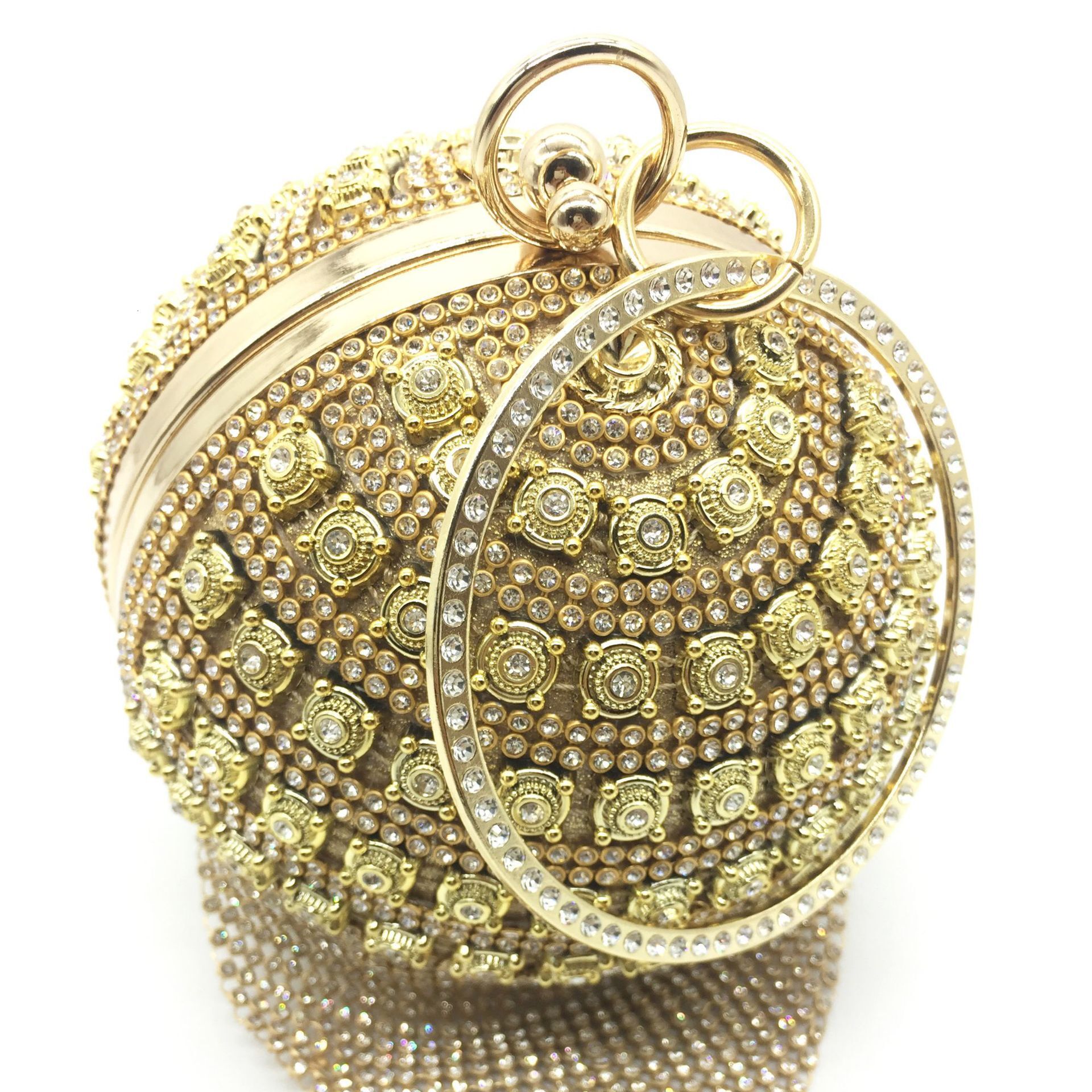 Clutch Ball Dinner Metal Handmade Evening With Diamond Small Round Bag