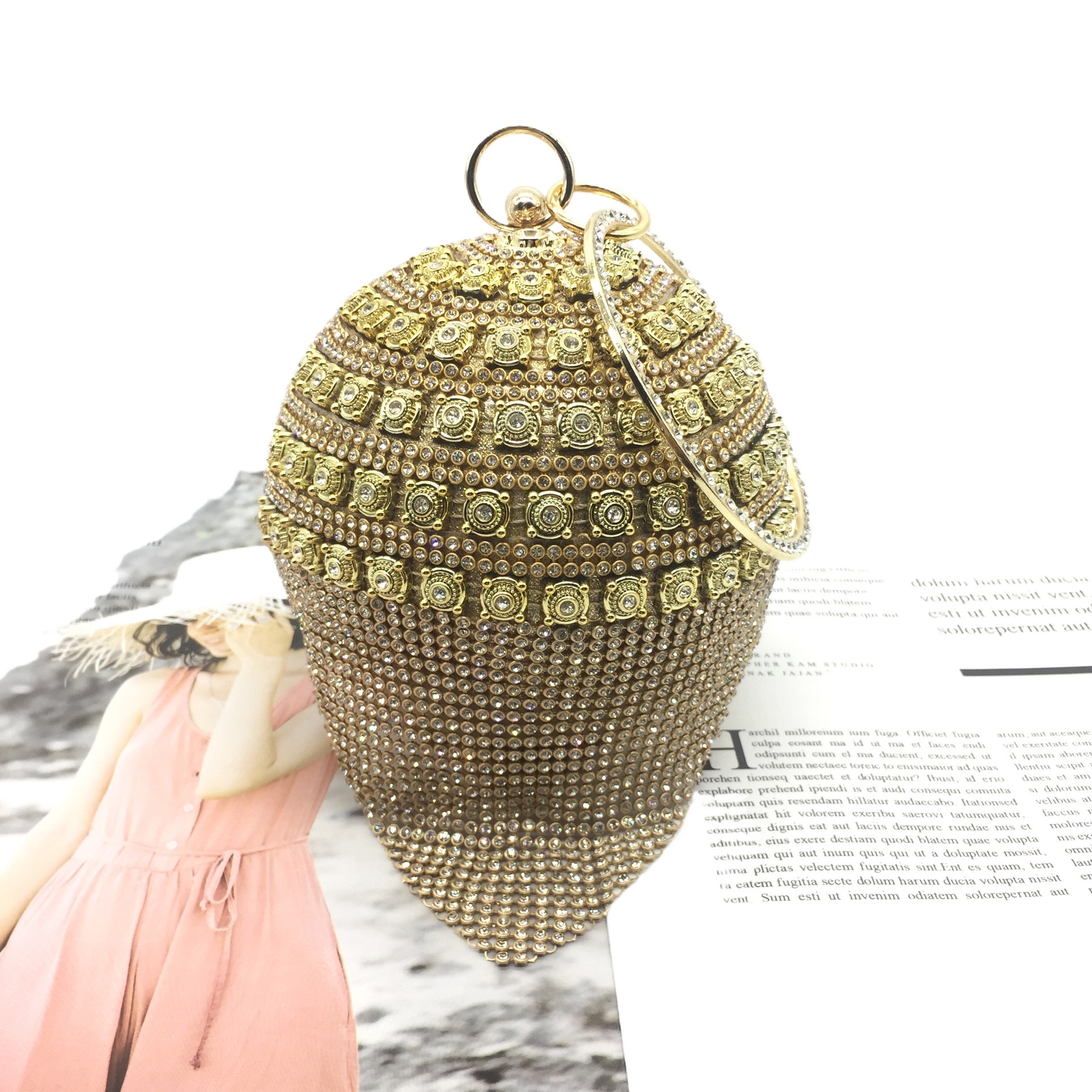 Clutch Ball Dinner Metal Handmade Evening With Diamond Small Round Bag