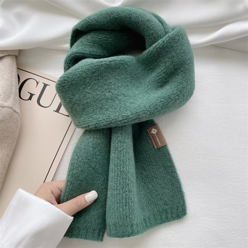 T136 wool blended knitted solid color wool couple small scarf female Korean style thick warm versatile neck scarf male autumn and winter