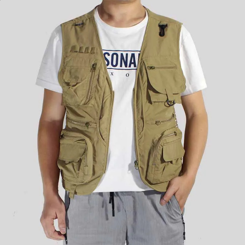 Multi pocket vest mens vest outdoor sports fishing journalist pography casual mens volunteer vest 250206