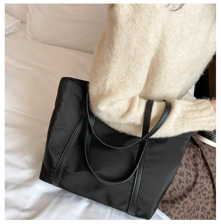 Simple Solid Color Shoulder Bag Handbag Oxford Top-Handle Totes Female Large Capacity Shopping Street Zipper Bags For Women Denim Gender Neutral