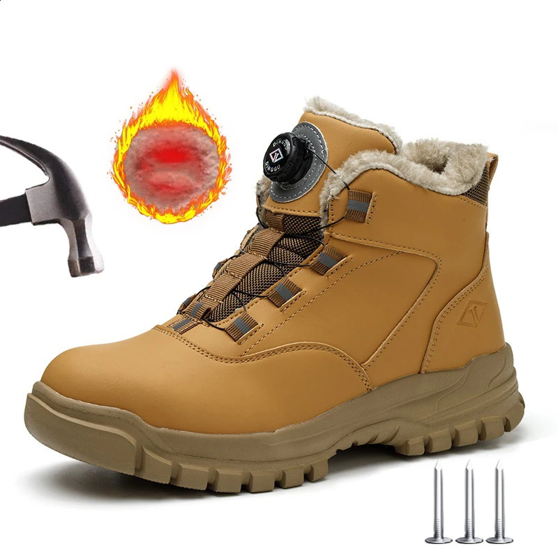 WOUDHONY Work Shoes Men Anti-smashing Anti-puncture Safety Shoes Rotating Buttons Autumn Winter Protective Work Safety Boots 250120