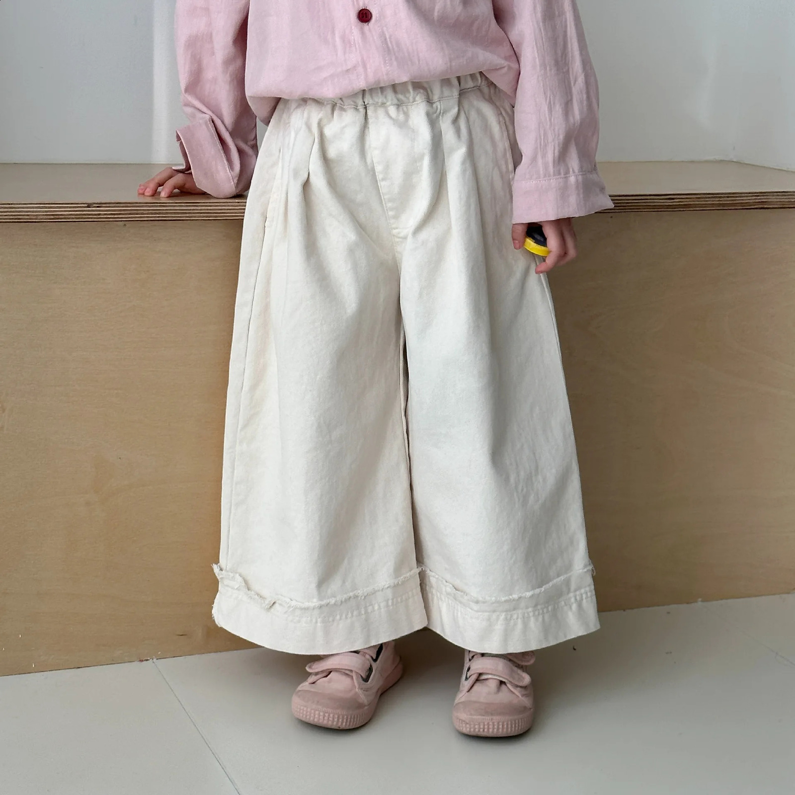 Spring Childrens Trousers Girls Wide-leg Pants Solid Color Loose Boys Casual Pants 1-10Year Kids Clothes 250206