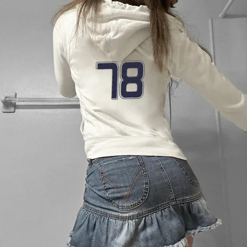 Digital Graphic Print Zipper Hoodie White Casual Basic Slim-fit Thin Cardigan Autumn Winter Hooded Coat Streetwear Y2K 250206