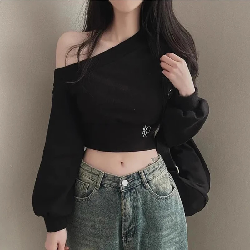 HELIAR Women Irregular Off Shoulder Hoodies Long Sleeve Sexy Crop Top Streetwear Pullovers Sweatshirt Autumn Winter 250206
