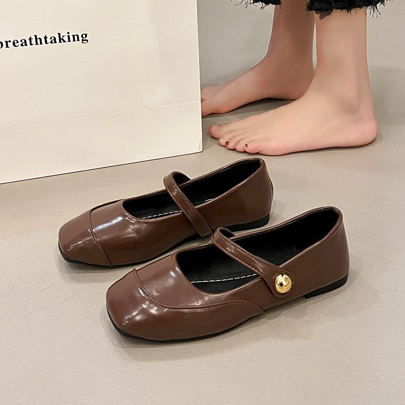Women Casual Shoes Flat Bottom Square Toe Fashion Simple Style Versatile Mary Jane Shoes Triple Black Brown Free shipping