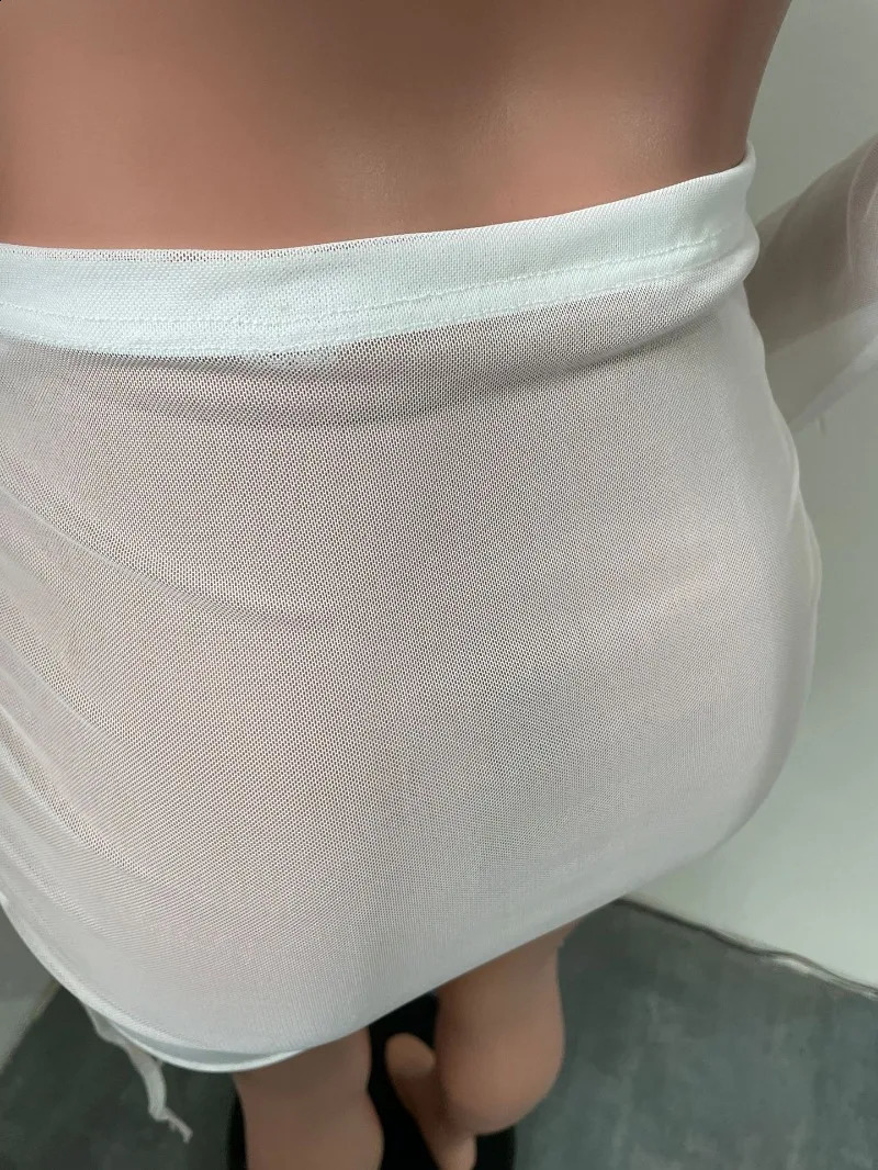 Bandage Mesh Two Piece Set Women Skirt Suit 250120