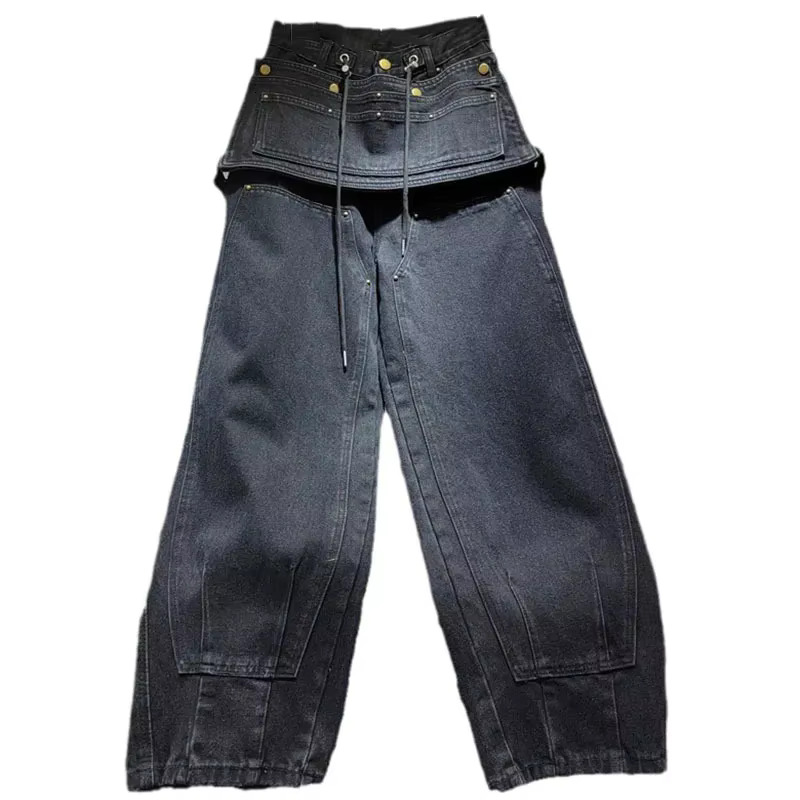 Women's Fashion Solid Color Loose Patchwork Causal Long Pants Pockets Drawstring Trousers Female 2025 Winter New 11A01801