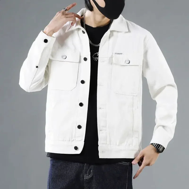 Khaki Jeans Coat for Men Japanese Autumn Denim Jackets Man Price Stylish One Piece G Washed Low Cost in Lowest Menswear 250206