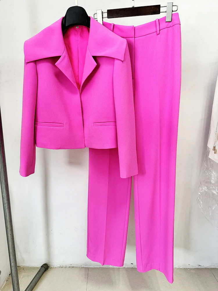 HIGH STREET est Suit Set Womens Cropped Blazer Jacket Pants Suit 2pcs 250206