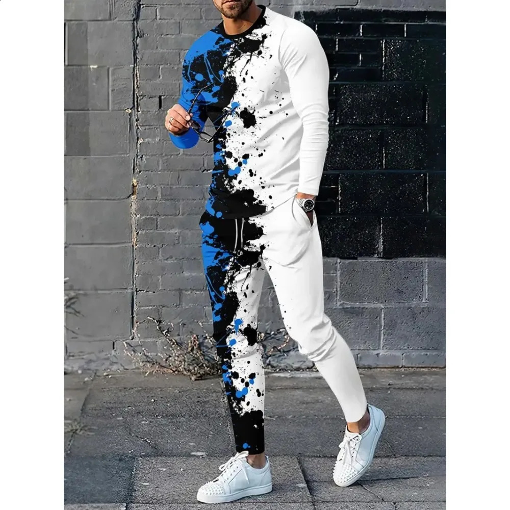 Autumn Mens Tracksuit 2-piece Set Long-sleeved T-shirt Sportswear Trousers Set Casual Pants 3D Print Fashion Man Outdoor Suit 250121