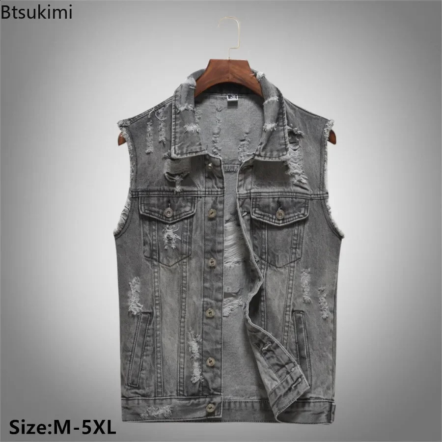2025 Mens Spring Autumn Denim Vests Handsome Motorcycle Waistcoat Fashion Korean Style Casual Sport Vest Coats Big Size 5XL 250206