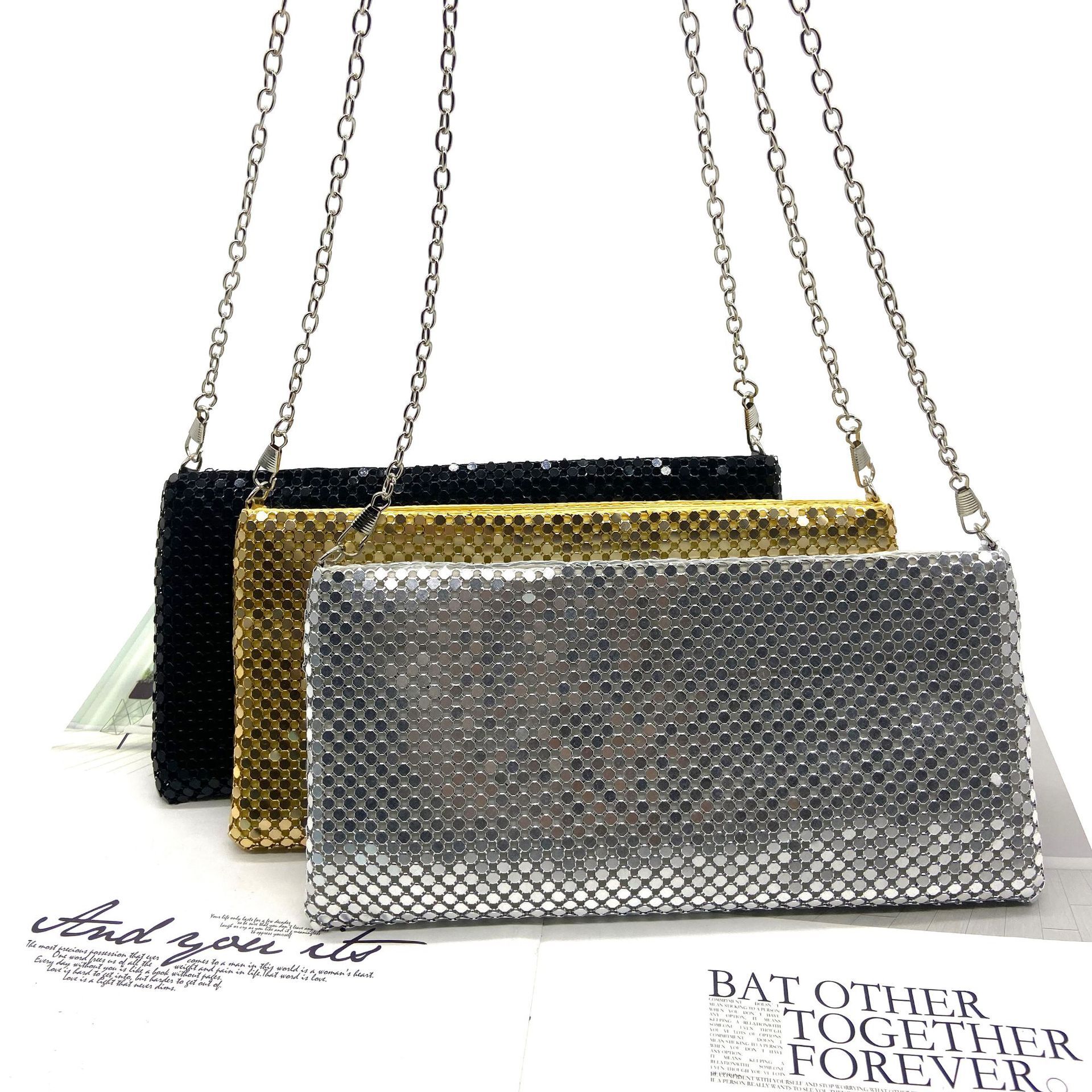 New Sequin Hand-Held Party Gown, Aluminum Foil Dinner Handbag, Change Phone Bag, Clutch Purple