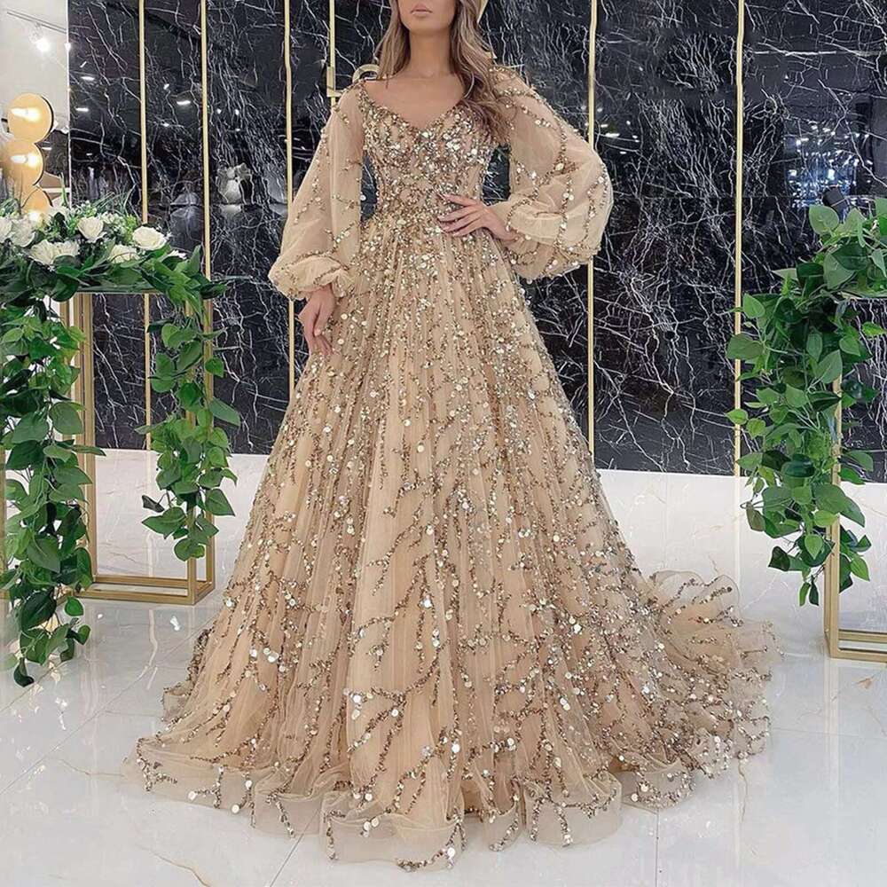 Sequins Evening Party or Length For Women Mesh Long Sleeve A-e Slim Waist Club Dress Female Backless Prom Dresses R250206