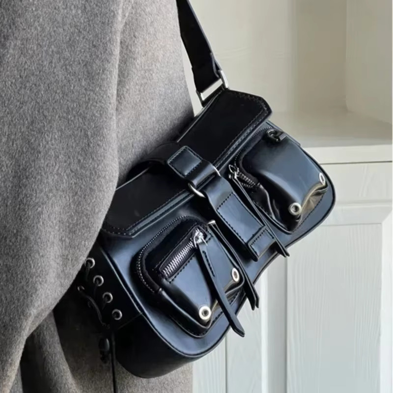 Y2k Korean Women Haruku Vintage Gothic Black Hand Bag Aesthetic Elegant Punk Wallet Purse Handbags Shoulder Trend Tote Bags PU Lolita Style