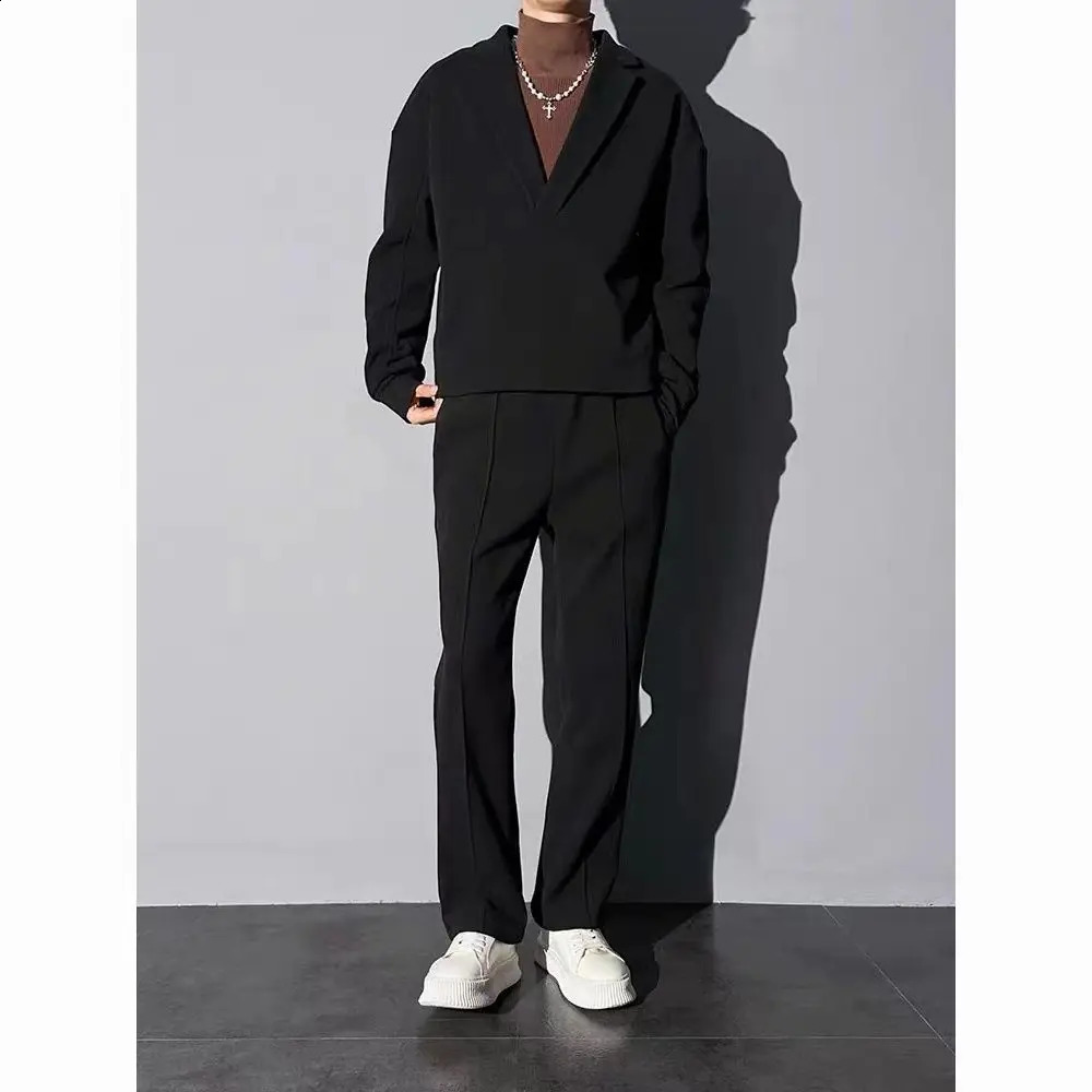 2025 Autumn Thin Trendy Casual SuitMens Clothing Long-sleeved Pullover Sweatshirt Versatile Trousers Fashion Two-piece Set 250121