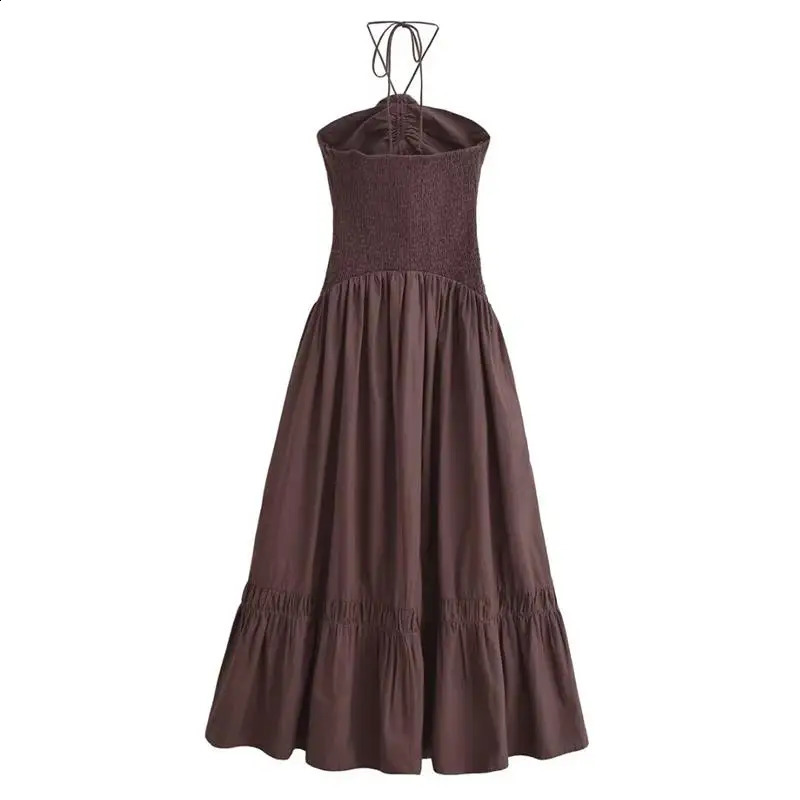 TRAF Dresses Summer Womens 2024 Chic Tube Top Hanging Neck Holiday Dress Womens Street Fashion Party Long Dress 250121