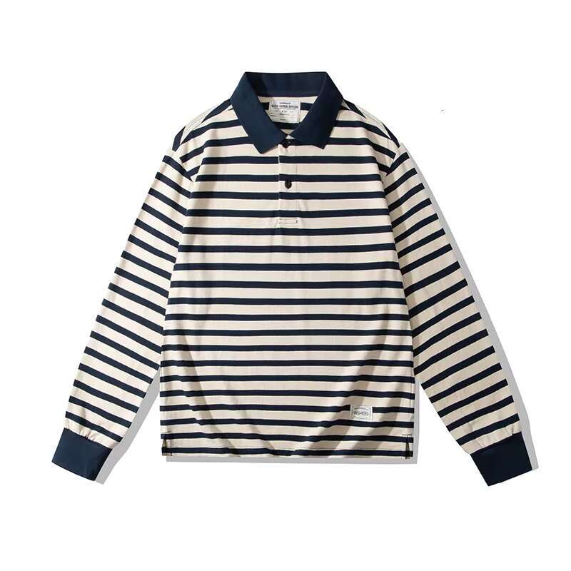 OKONKWO Ameki 230G Thick Heavy Lapel T-Shirt Stripe Long Sleeve Shirt Outdoor Trekking Hiking Climbing Fiess Sports Clothing
