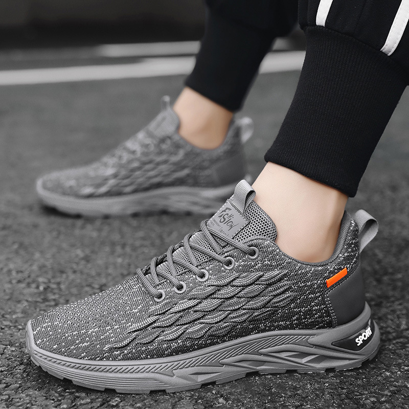 Men Sports Shoes Fly Knit Fashion Breathable Versatile Running Hiking Triple Black Beige Grey Free shipping