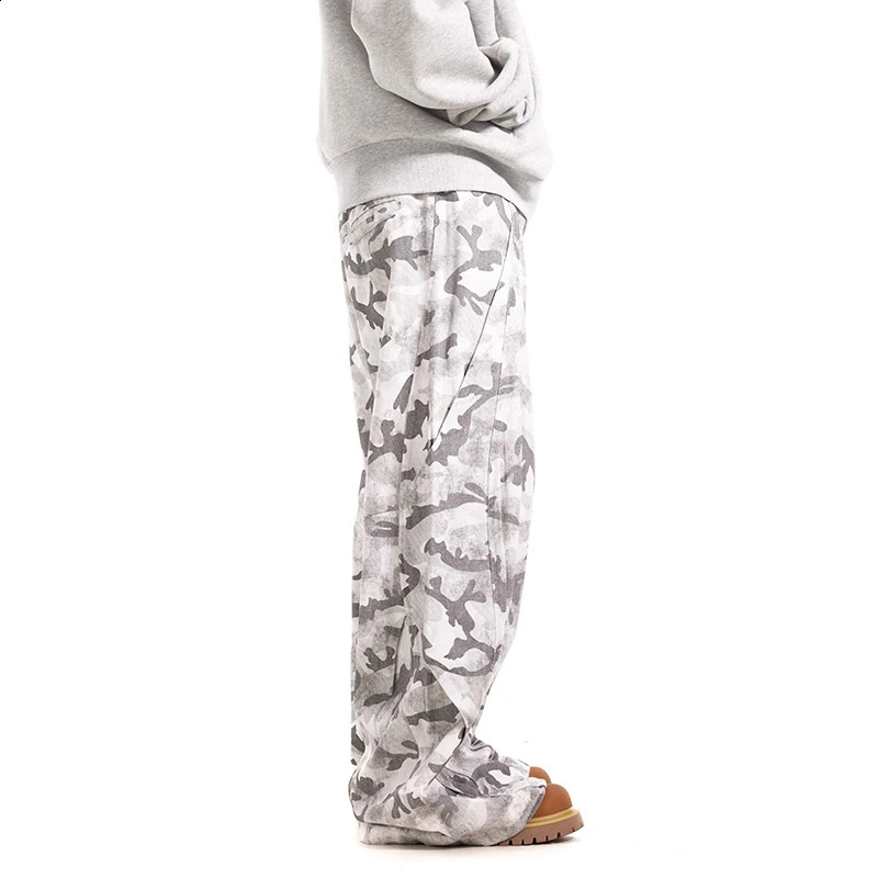 PFNW Vintage Brushed Gray White Camouflage Multi-pocket Cargo Pants Niche Baggy Jeans Loose Straight-leg Wideleg Pants 28W5796 250206