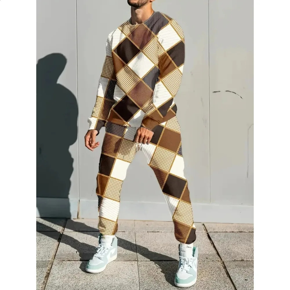 Autumn Mens Tracksuit 2-piece Set Long-sleeved T-shirt Sportswear Trousers Set Casual Pants 3D Print Fashion Man Outdoor Suit 250121