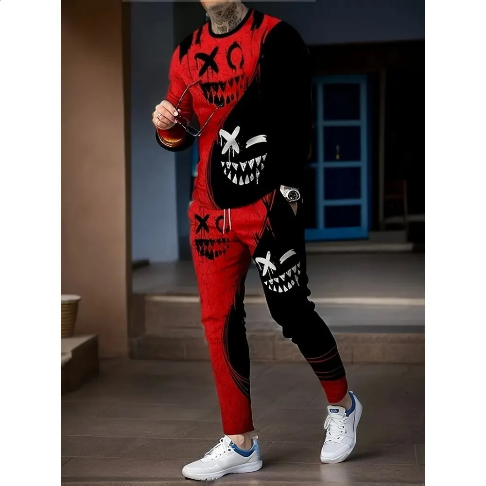 Autumn Mens Tracksuit 2-piece Set Long-sleeved T-shirt Sportswear Trousers Set Casual Pants 3D Print Fashion Man Outdoor Suit 250121