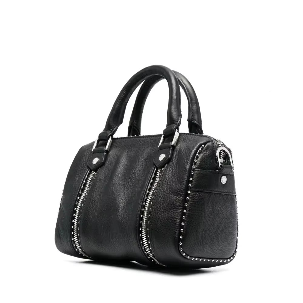 Genuine Leather Women's Niche Brand High Quality Fashion Handbag Light Retro Rivets Design Simple Shoulder Bag