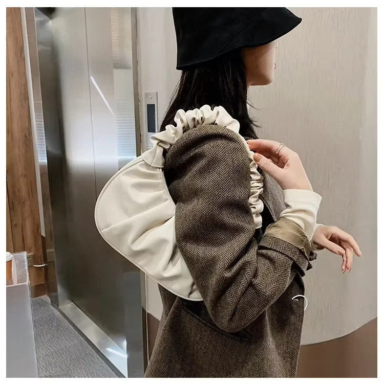 Fashion Pleated Handlebags For Women PU Cloud Leisure Armpit Bag Shopping Shoulder Dumpg Handbag Female Hand Bags PU Gender Neutral