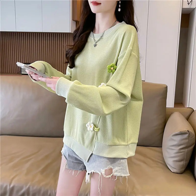 Sense Niche Long Sleeved Versatile Korean Version Loose Plus Size Waffle Hoodie Top for Women 250206